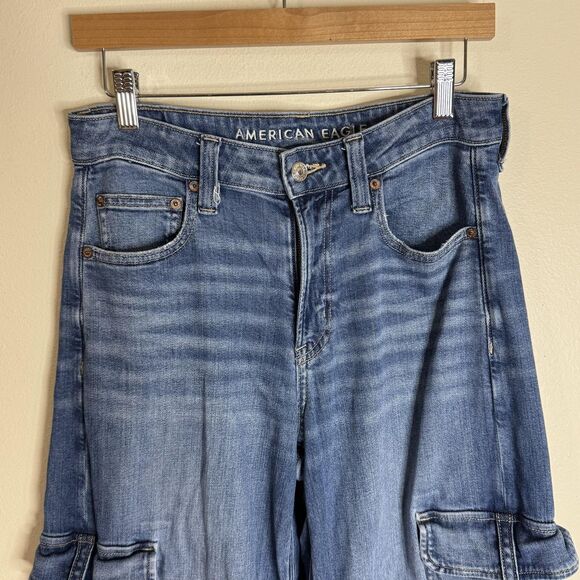 American Eagle Jeans Womens 4 Blue Super High Rise Baggy Wide Leg Cargo Stretch - Picture 5 of 14